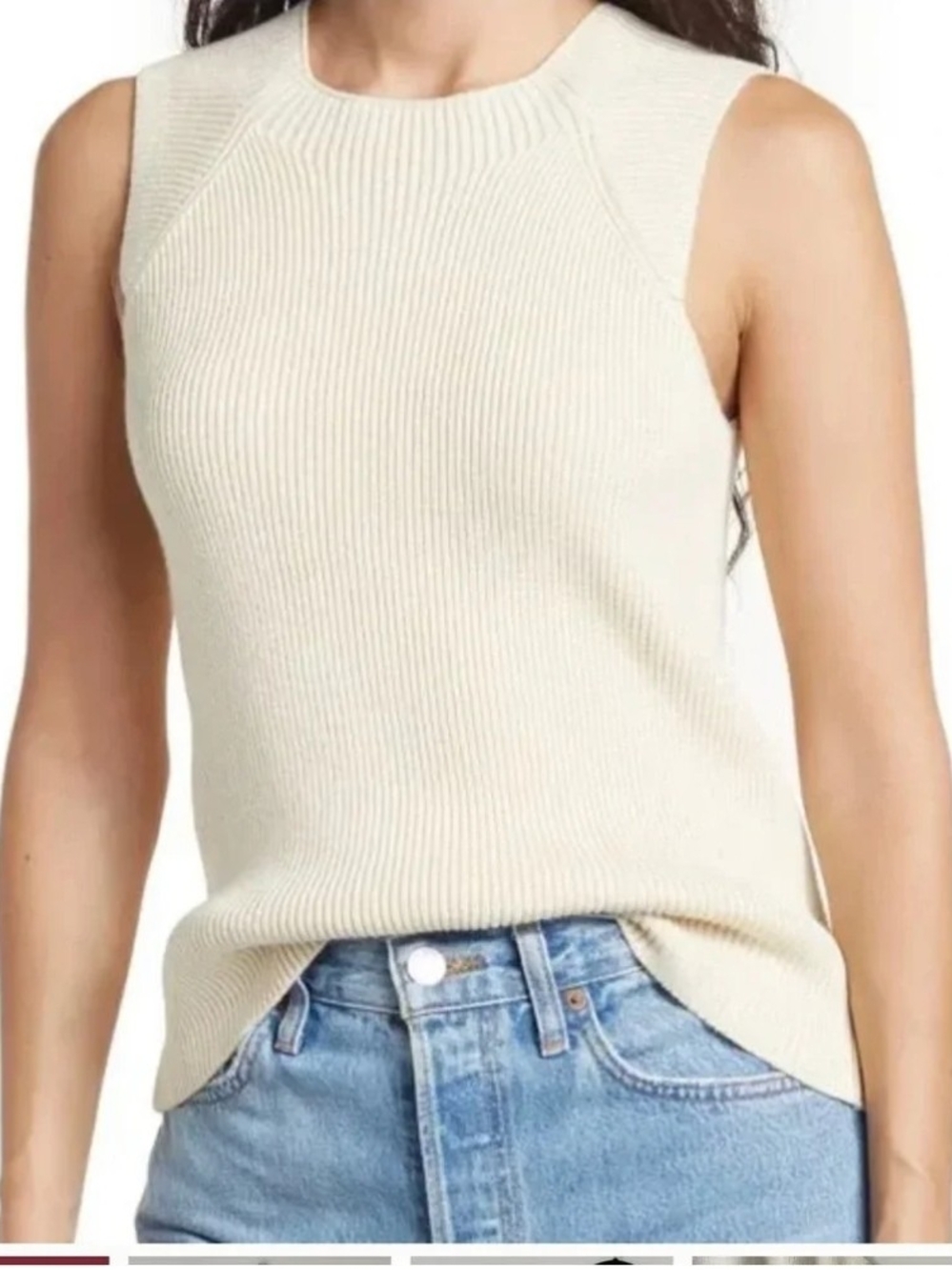 Club Monaco Ivory Ribbed Sleeveless Knit Tank
